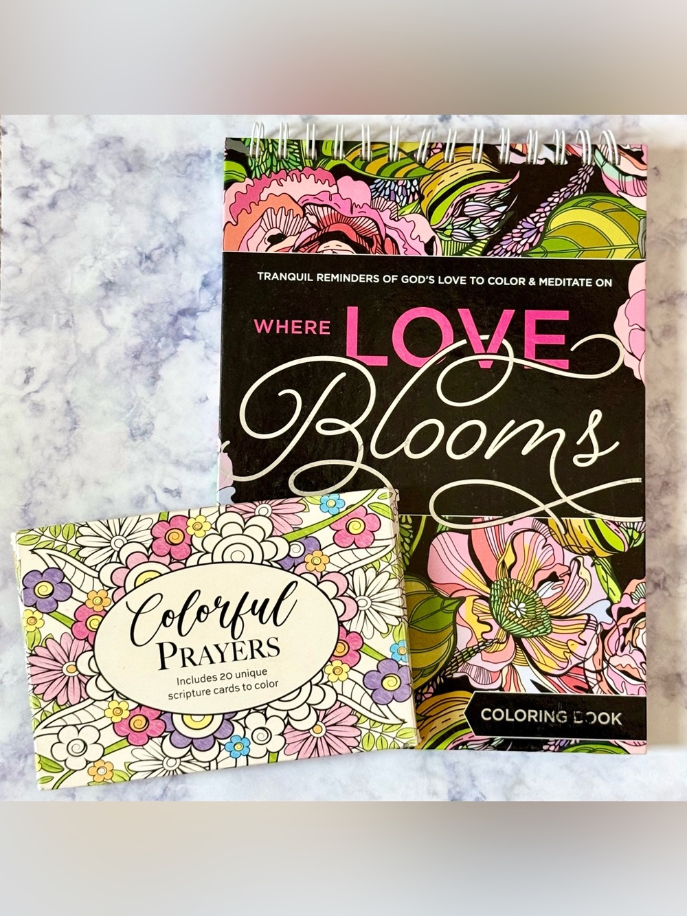 Christian Gift Bundle Love Blooms Coloring Book & Prayer Scripture Cards